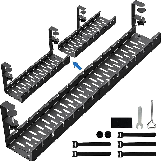 No Drilling Extendable Under Desk Cable Management, Metal Cable Management Tray by BIWIST