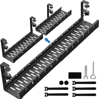 No Drilling Extendable Under Desk Cable Management, Metal Cable Management Tray by BIWIST