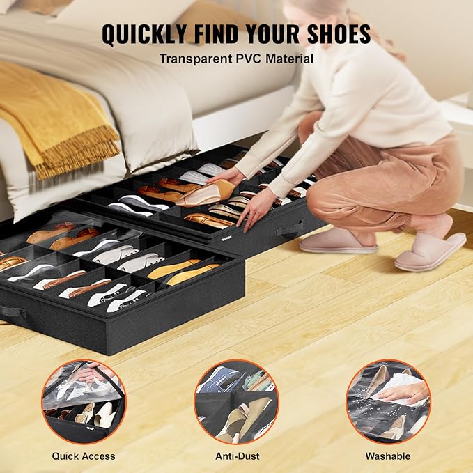 VEVOR Under Bed Shoe Storage Organizer, Total 32 Compartments, Underbed Shoes - Image 6