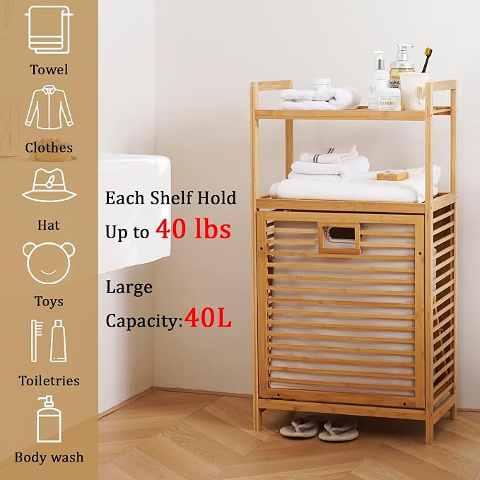 Laundry Hamper with 2-Tier Shelves & Tilt Out Basket, Laundry Baskets Organizer - Image 4
