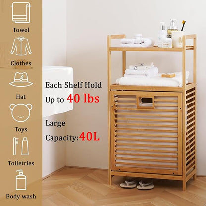 Laundry Hamper with 2-Tier Shelves & Tilt Out Basket, Laundry Baskets Organizer - Image 4