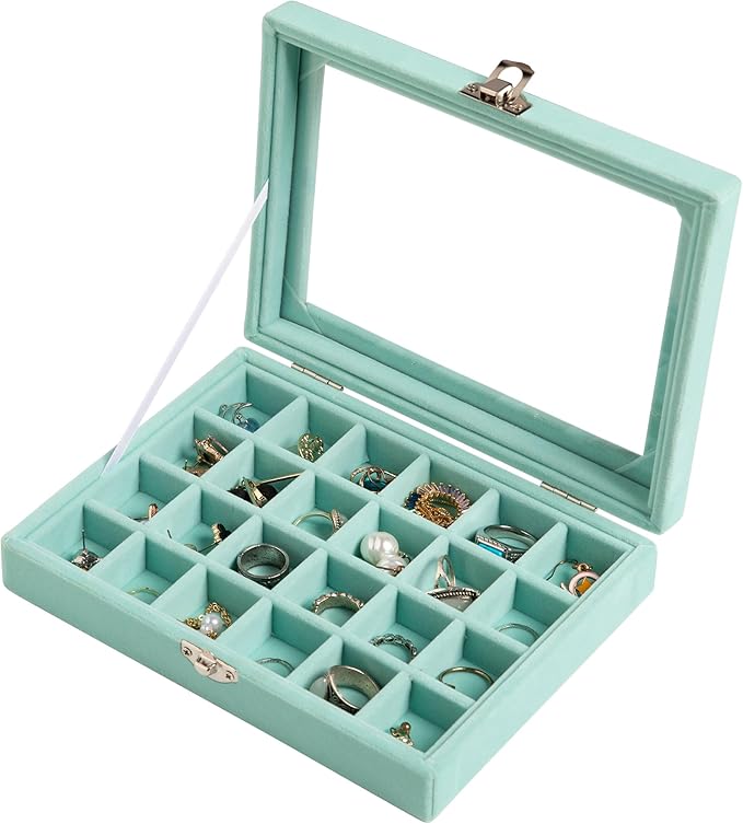 Frebeauty 24 Grid Earring Organizer, Small Velvet Jewelry Tray by Frebeauty