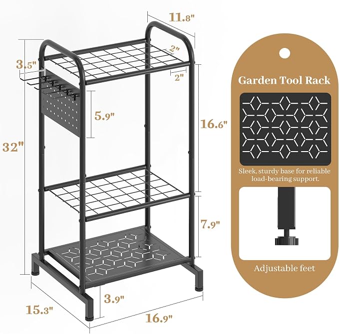 Garden Tool Organizer, Garage Tool Storage Rack, Heavy Duty Metal - Image 2