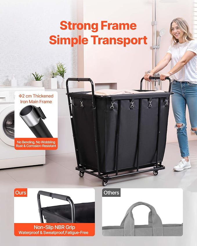 VEVOR Laundry Cart, Rolling Grocery Utility Cart - Image 6