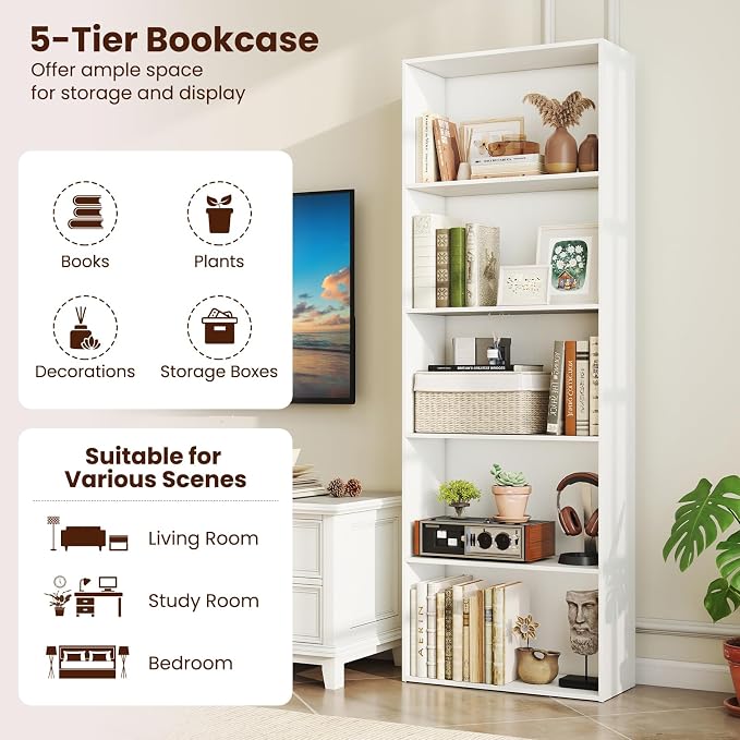 Giantex 5-Tier Bookshelf, Freestanding Tall Bookcase - Image 4