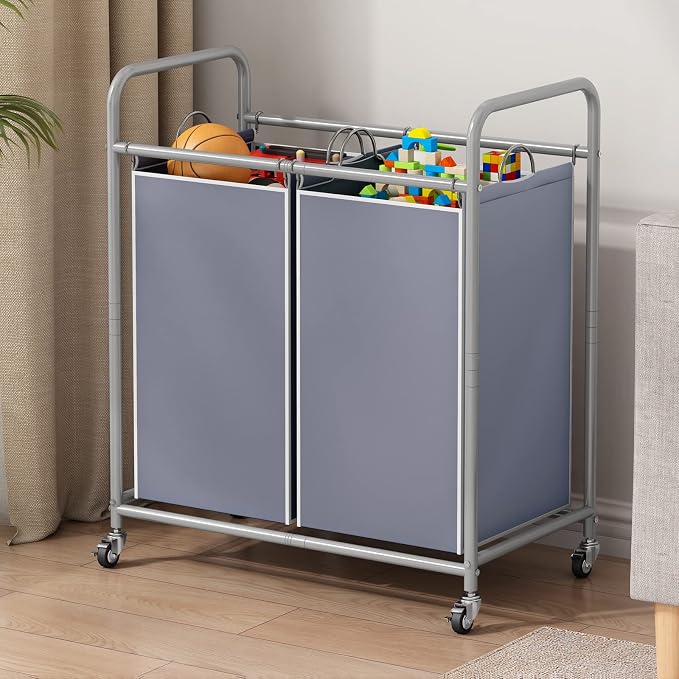 SUOERNUO Laundry Sorter Basket 2 Bag Laundry Hamper Cart - Image 4