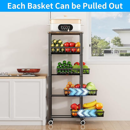 Fruit Vegetable Storage Basket for Kitchen, 5 Tier Large Pull-Out Metal Wire - Image 3
