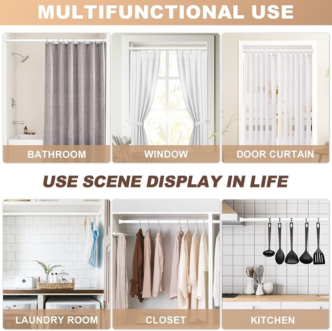 1PCS White Shower Curtain Rod 30-63 Inch, Tension Curtain Rods No Drilling | - Image 4
