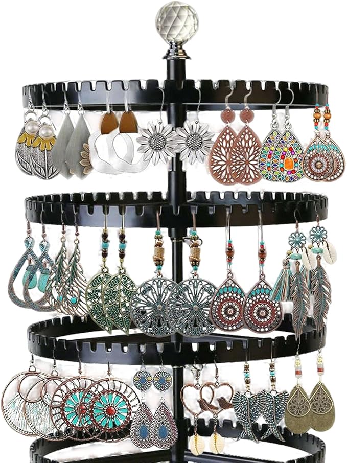 IDavosic.ly 6-layer rotating earring holder storage rack, adjustable plastic - Image 4