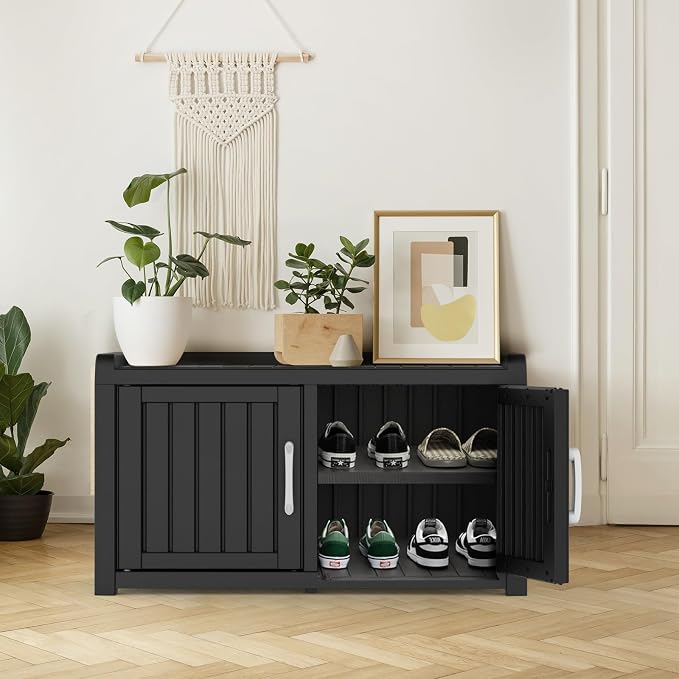 ROJIK Shoe Cabinet Storage Bench Indoor Outdoor, Waterproof UV-Resistant Resin - Image 2