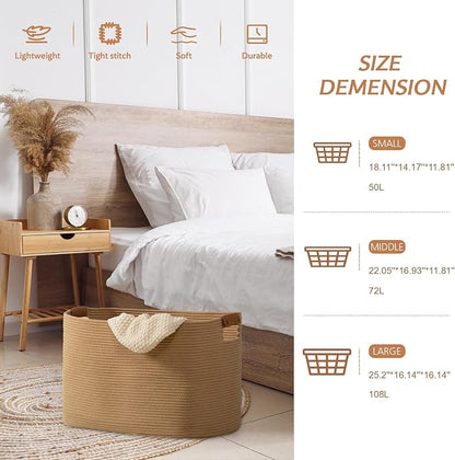 danpinera Large Blanket Basket for Living Room, 72 L Woven Cotton Rope Baskets - Image 3
