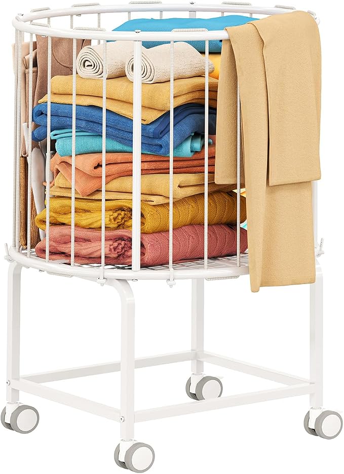 29-Gallon Laundry Cart with Wheels, Rolling Round Metal Laundry Basket Cart by Eyteenokk