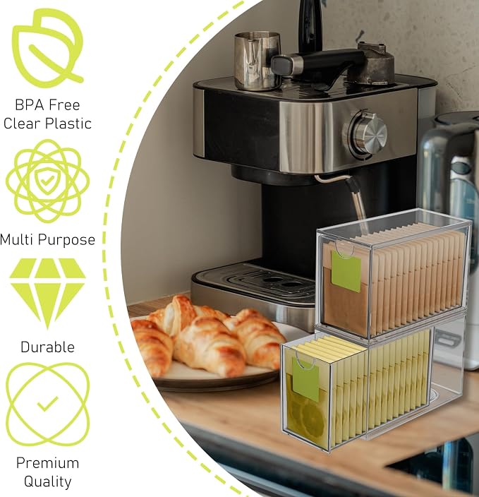 6 Pack Clear Acrylic Tea Bag Organizer Drawer, Stackable Tea Bag& Coffee - Image 4