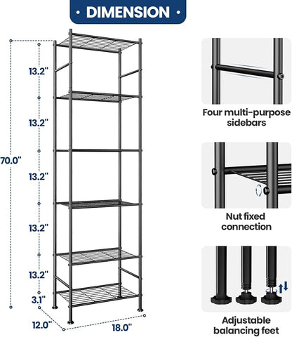 Abiglifty Storage Shelves, 6-Tier Metal Shelving, Closet Shelves - Image 2