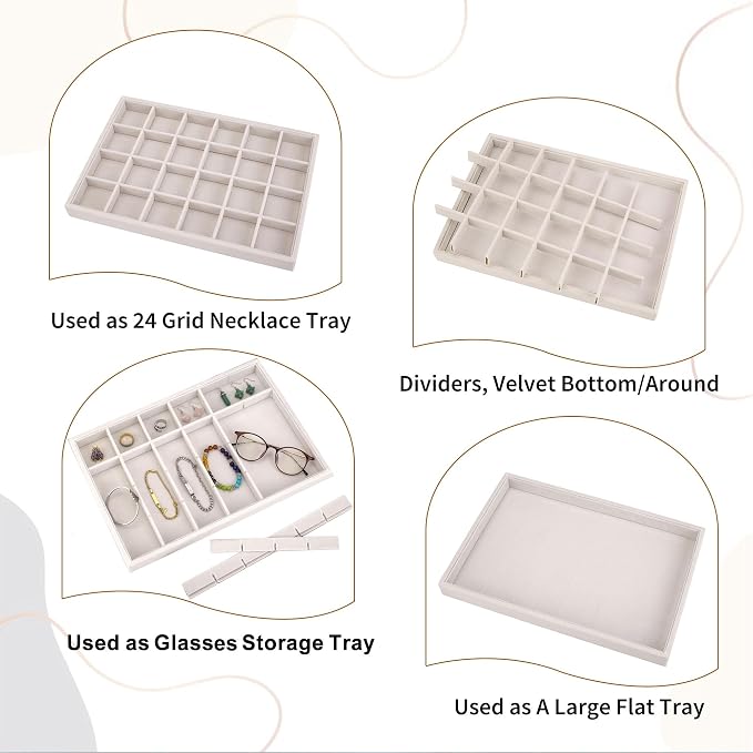 Mornajina 24 Grids Velvet Jewelry Tray Jewelry Display Tray, Stackable Empty - Image 2