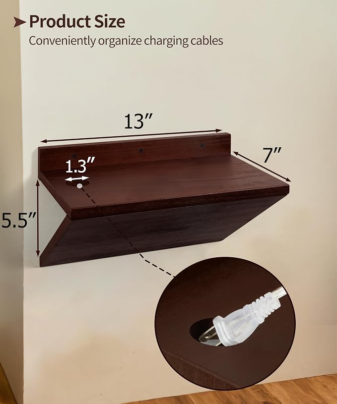 Floating Nightstand, Modern Wood Floating Bedside Table Z-Shape Wall Mounted - Image 2