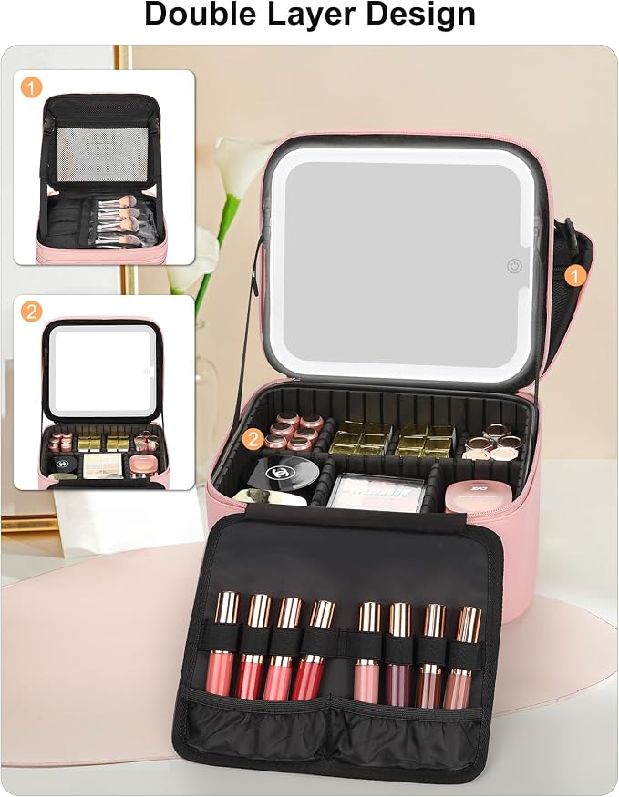 Relavel Makeup Bag with LED Mirror, Small Travel Makeup Case with Rechargeable - Image 5
