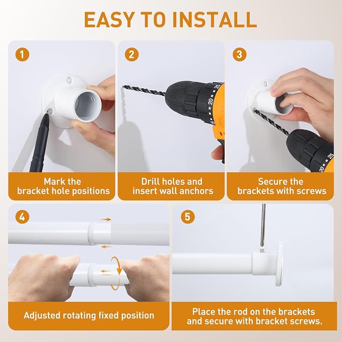 White Adjustable Closet Rod 18-92 Inches, Heavy Duty Metal Clothes Hanging Rod - Image 8