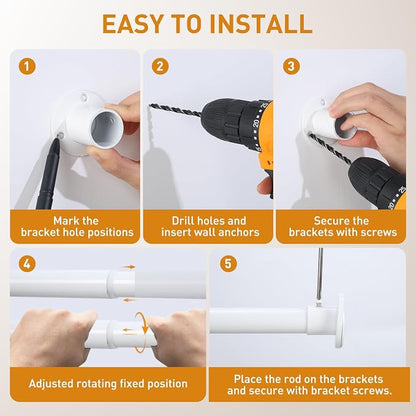 White Adjustable Closet Rod 18-92 Inches, Heavy Duty Metal Clothes Hanging Rod - Image 8