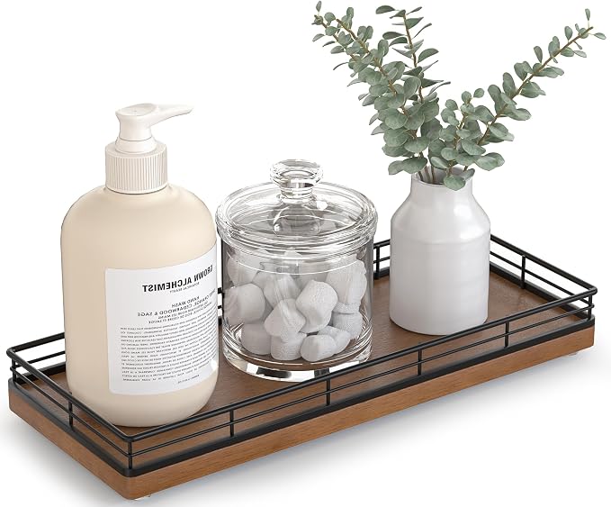 Bathroom Tray for Counter Top Organizer – Oak Wood Vanity Tray by Focusonit