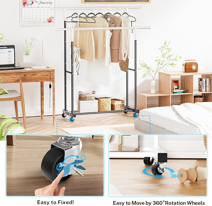VICERII Double Clothing Rack, 130LB Capacity Heavy Duty Garment Rack - Image 4