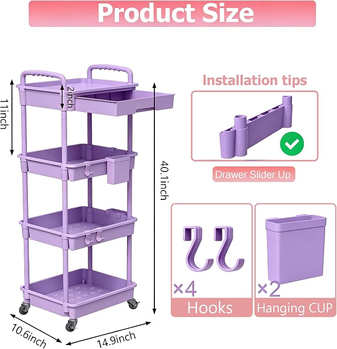 REBECAT 4 Tier Rolling Cart - Image 2