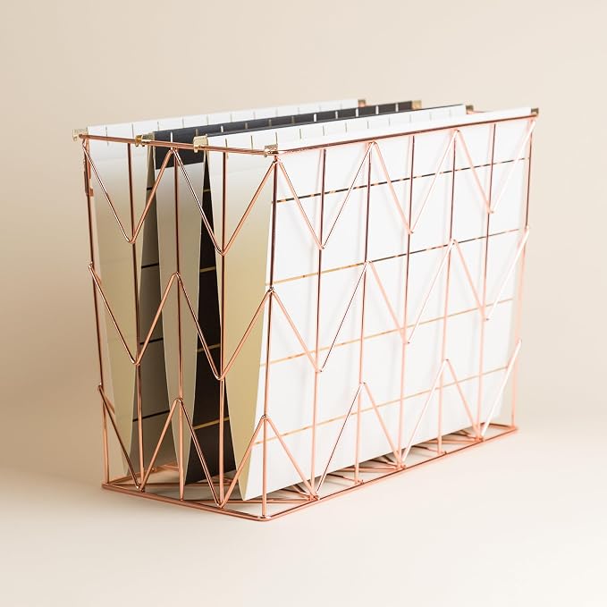 U Brands Hanging File Desk Organizer, Rose Gold Wire Metal - Image 5