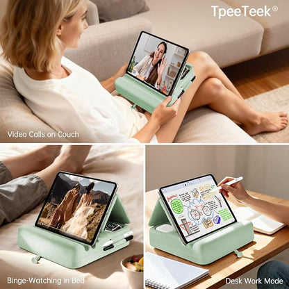 Tablet Pillow Stand with Storage, Foldable iPad Holder - Image 2