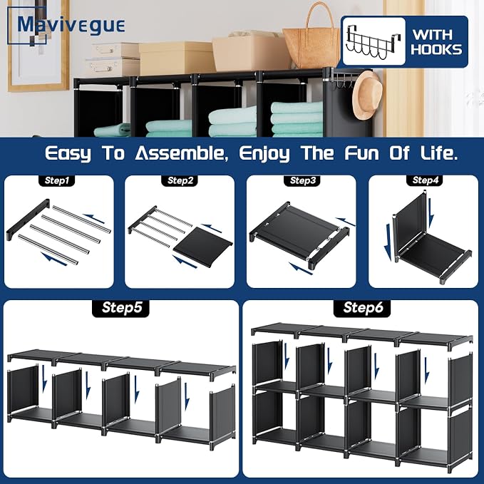 Mavivegue Bookshelf, 16 Cube Storage Organizer, Book Shelf Organizer, Tall - Image 8