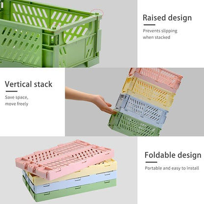 4 Pack Pastel Crates for Storage, Plastic Folding Basket, Colorful Small - Image 5