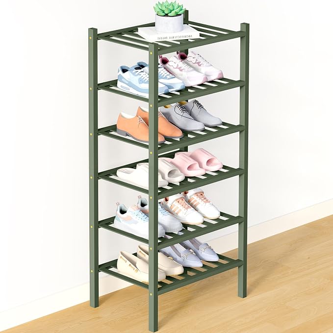 Smiry Bamboo Shoe Rack for Closet, 6 Tier Small Wooden Stackable Shoe Organizer by Smiry
