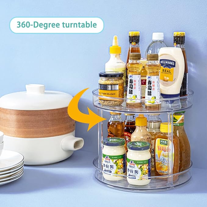 URALFA 2 Tier Lazy Susan Turntable, 9 Inch Clear Tiered Lazy Susan Organizer - Image 2