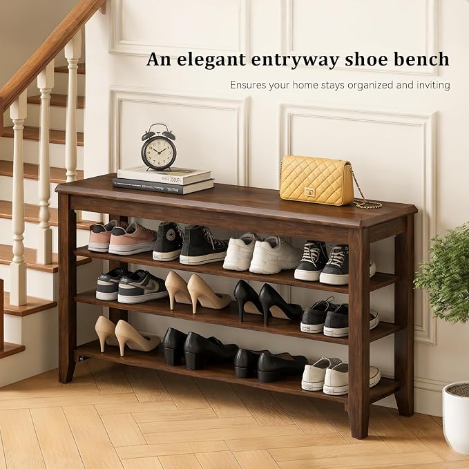 Taitiy Shoe Bench Storage Rubberwood, Entryway Bench - Image 3