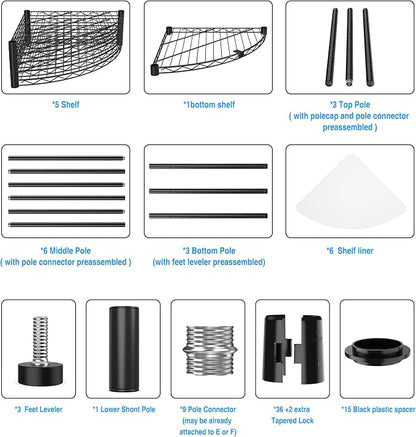 Black 6 Tier NSF Metal Triangular Corner Wire Shelving Units, 420lbs Storage - Image 5