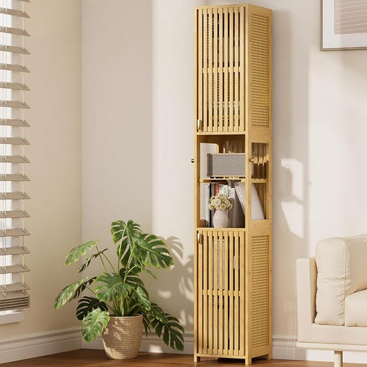 Amazer 70'' Tall Bathroom Storage Cabinet Bamboo, Slim Storage Cabinet by Amazer