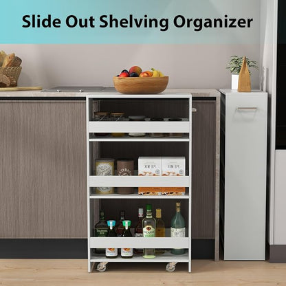 POWERSTONE 4-Tier Slim Storage Cart, Narrow Kitchen Rolling Cart w/Handle & - Image 2
