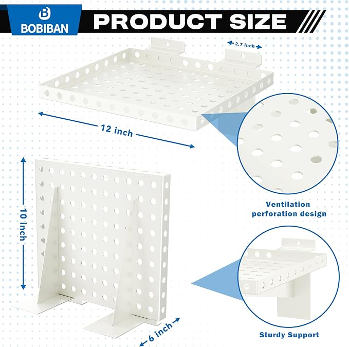 4 Pack Slatwall Shelves, Heavy Duty White Metal Slat Wall Shelf - Image 2