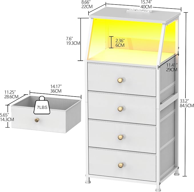 Tohomeor Dresser with Fabric Drawers Nightstand with 2 Tier Shelf Storage Tower - Image 3