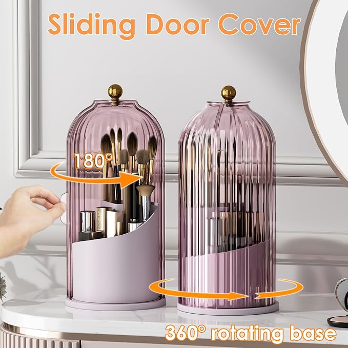 Makeup Brush Holder with Lid 360 Rotating Clear Dustproof Make Up Organizers - Image 2