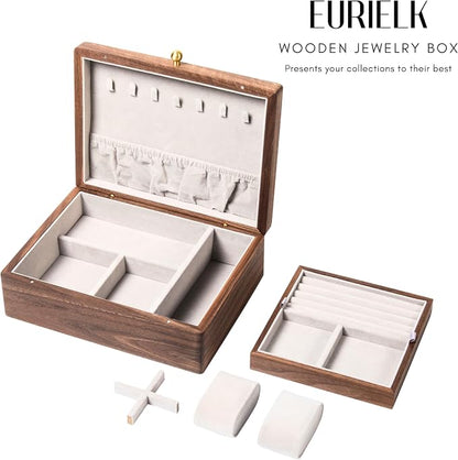 Wooden Jewelry Box, Two Layer Medium Size Real Natural Solid Walnut Wood - Image 7