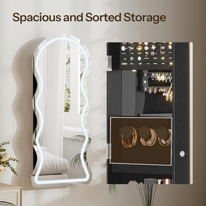 HOOBRO LED Mirror Jewelry Cabinet, Wall/Door Mounted Jewelry Organizer - Image 6