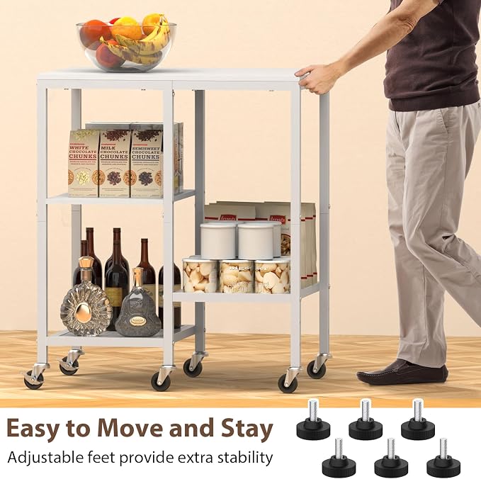 Kitchen Microwave Cart with Wheels, Coffee Bar Table Station, 4-Tier Rolling - Image 6