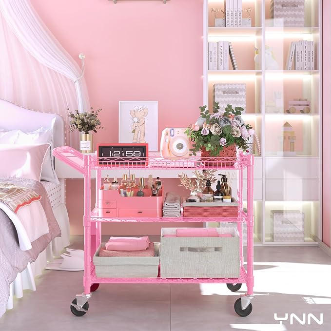 YNN Pink Rolling Cart, 990Lbs 3 Tier Heavy Duty Metal Cart - Image 4