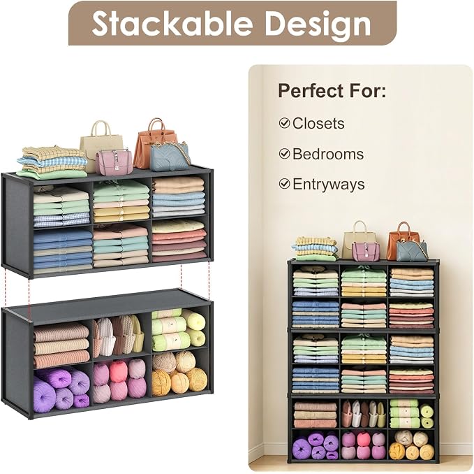 Hongtamoya Stackable Closet Organizer Shelf, 6 Cube Bins Storage Basket - Image 4