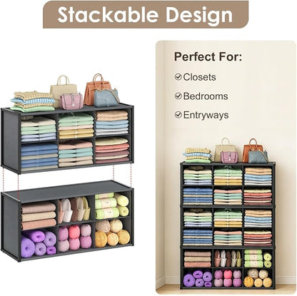 Hongtamoya Stackable Closet Organizer Shelf, 6 Cube Bins Storage Basket - Image 4