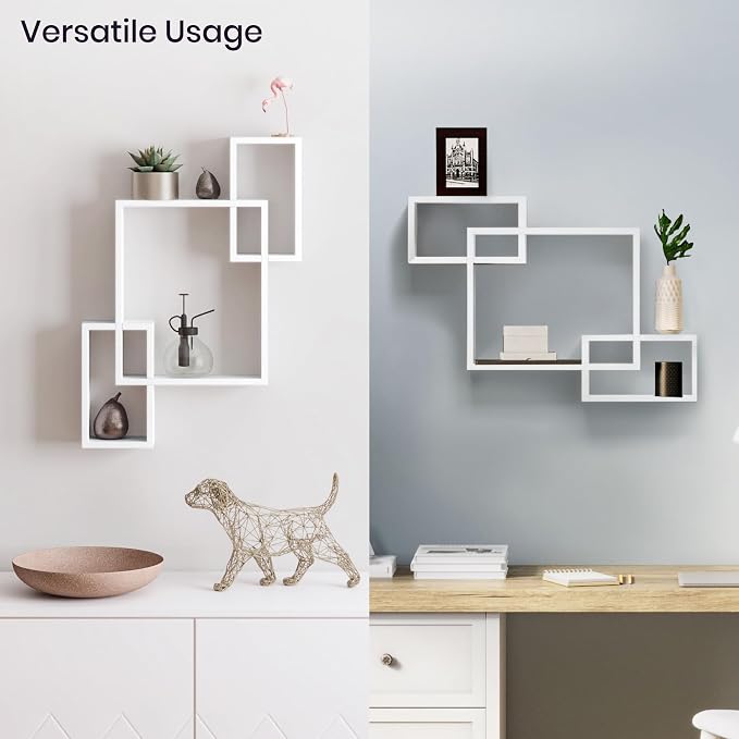 Ballucci Wooden Interweave Floating Wall Mounted Shelves, Horizontal and - Image 5