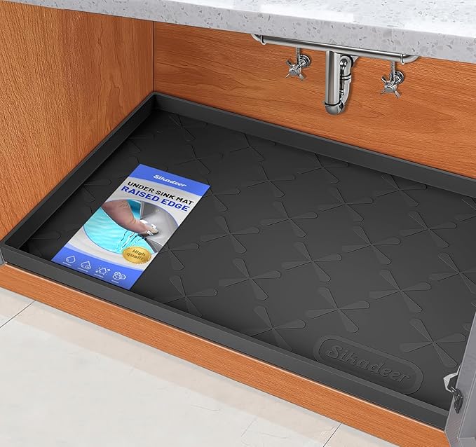 SIKADEER Waterproof Under Sink Mat 22x19, Raised Edge Silicone Mat Under Sink by SIKADEER