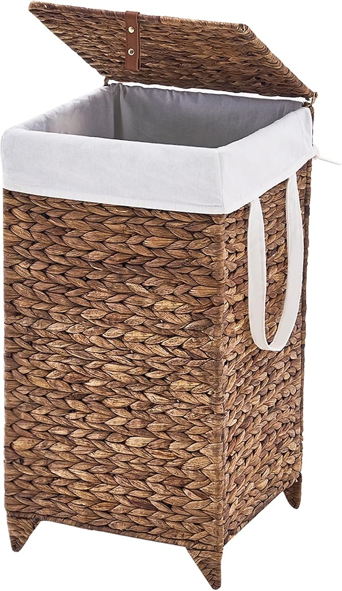Laundry Hamper with Lid and Removable Liner Bag, Handwoven Natural Hyacinth by LGENHOOMHandwovenNaturalWaterHyacinthBasket