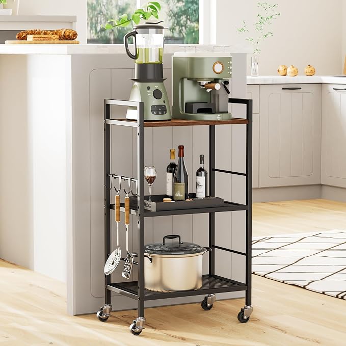 3-Tier Metal Storage Rack with Industrial Wheels, Mesh Shelving Unit with - Image 3