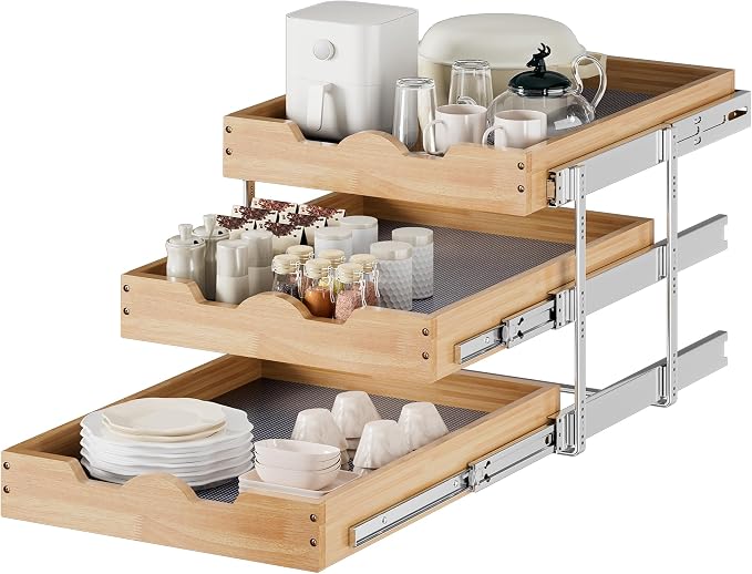 DINDON 3 Tier Pull Out Cabinet Organizer 20”W X21”D Slide Out Shelves by DINDON